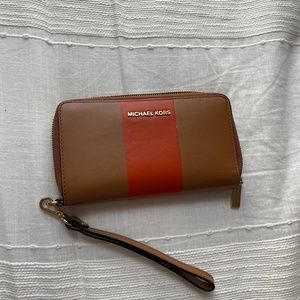 Michael Kors Orange Stripe Continental Wristlet